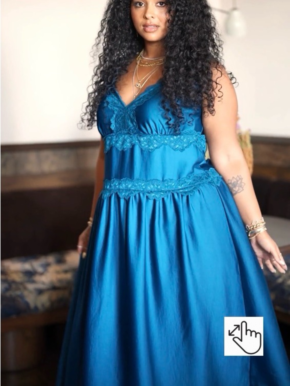 Torrid FESTI Teal Satin Drop Waist Maxi Dress with Lace Trim